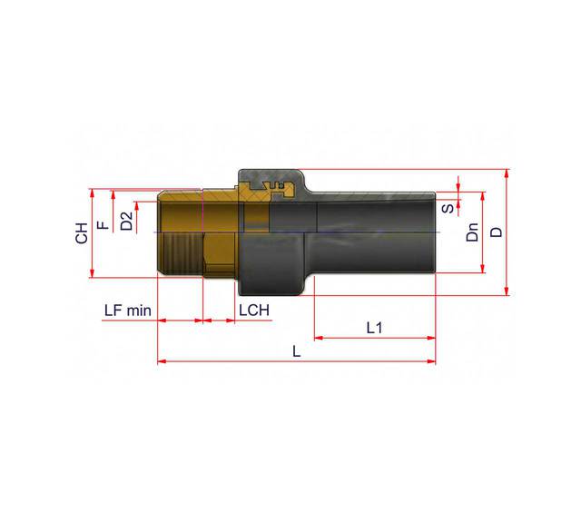 Муфта переходная электросварная со свободной гайкой с латунным вкладышем SDR 11 (наруж. резьбой)